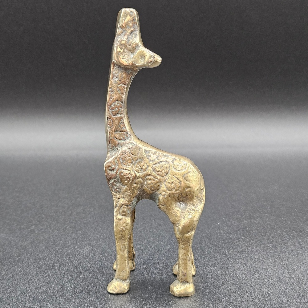 Vintage Solid Brass Baby Giraffe Figurine Miniature Textured Safari Decor 4.75in